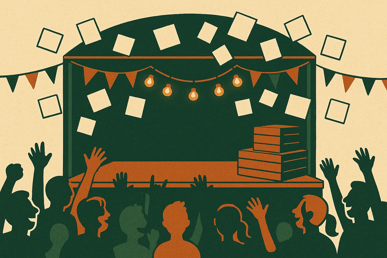 Illustrated club stage with bunting